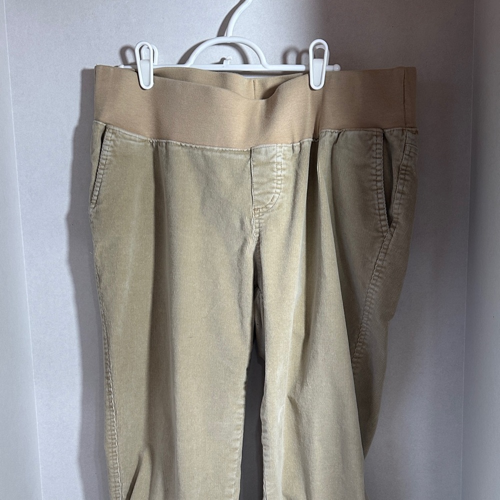 Duo maternity khaki micro corduroy maternity pants size large